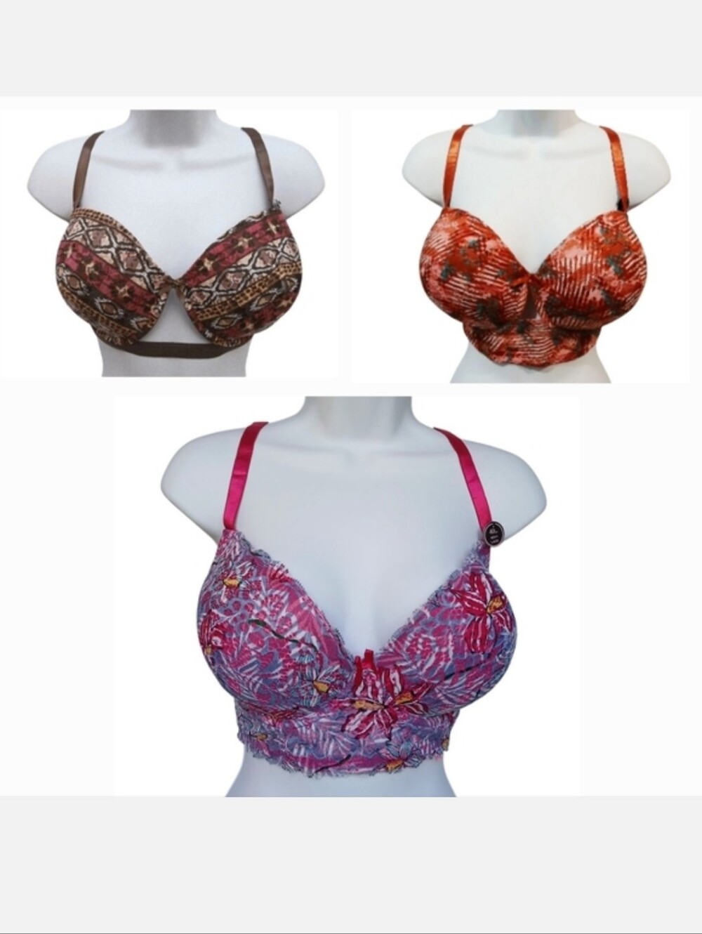 3 Pack Lace Floral Underwire Bras with Adjustable Straps 44D Bra NWT
